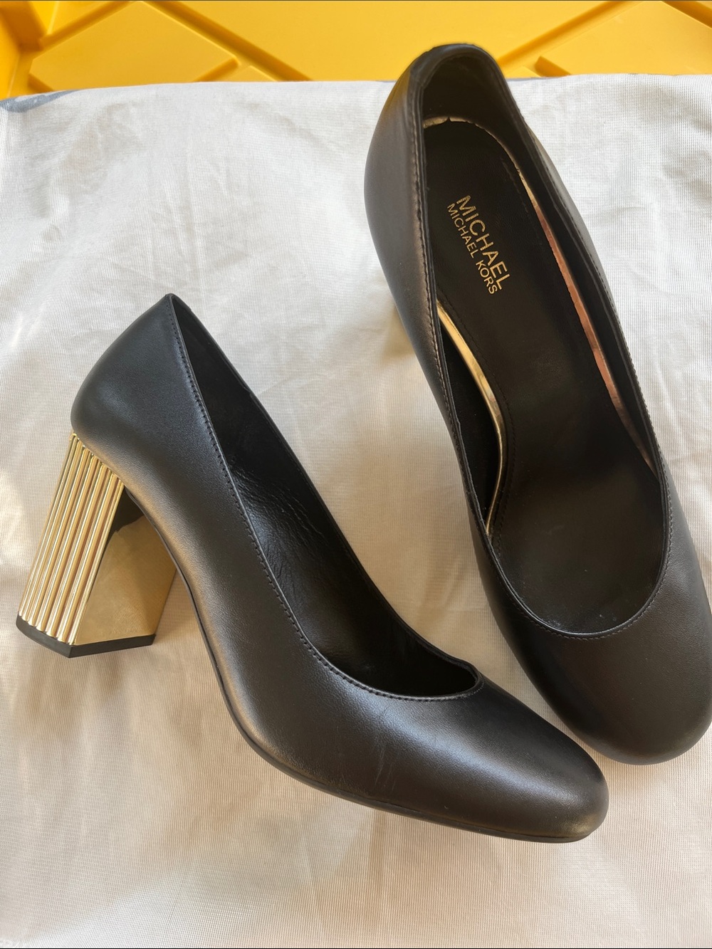 MICHAEL Michael Kors Black Leather Block Heel Pumps